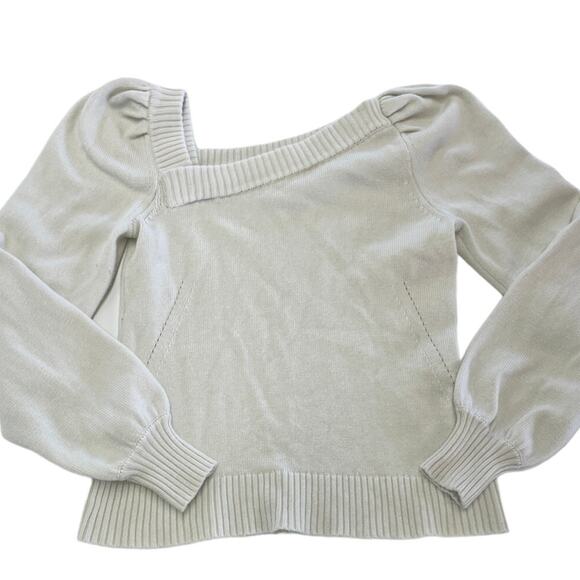 Marissa Webb Sweater Womens X Small White Asymmetric Knit Puff Sleeve Wool Blend - Picture 2 of 11